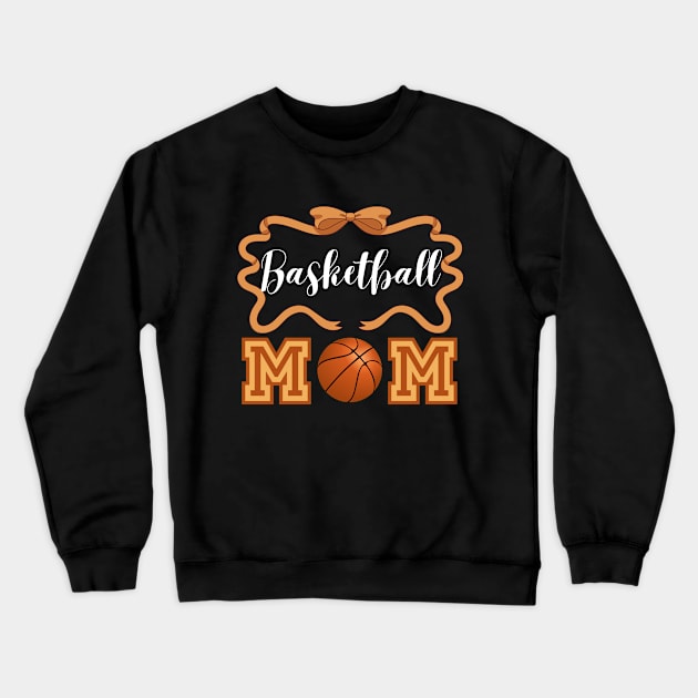 Cute Basketball Mom Shirt with Hair Bow and Ribbon Design for College Game Day for Basketball Lover Mom as Mother's Day Gift Crewneck Sweatshirt by Motistry